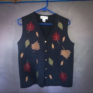 🍂Vintage Autumnal/Fall Leaves Sweater Button Vest